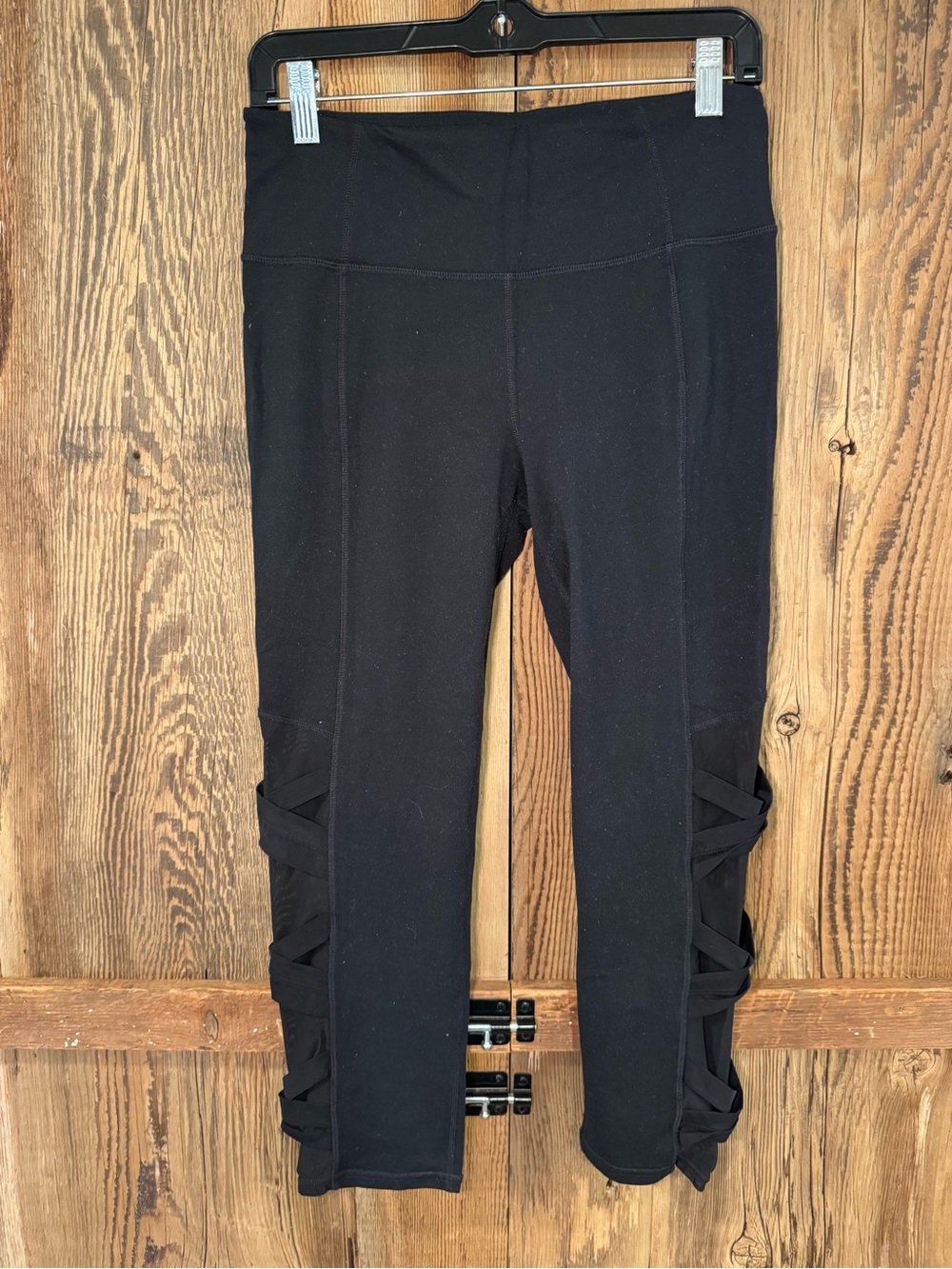 Athleta Black Capri Leggings with Side Lattice Detail